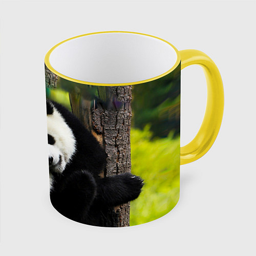 Кружка цветная Влюблённые панды / 3D-Желтый кант – фото 1