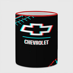 Кружка 3D Значок Chevrolet в стиле glitch на темном фоне, цвет: 3D-красный кант — фото 2