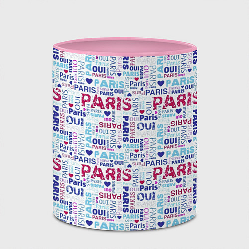 Кружка цветная Парижская бумага с надписями - текстура / 3D-Белый + розовый – фото 2