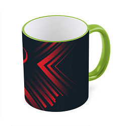 Кружка 3D Красный символ Quake на темном фоне со стрелками, цвет: 3D-светло-зеленый кант