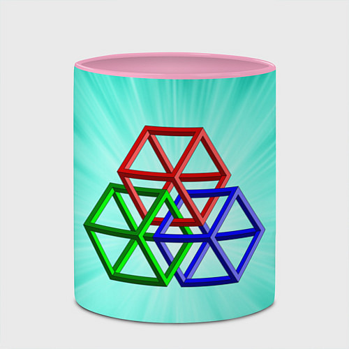 Кружка цветная Невозможная геометрия - оптическая иллюзия / 3D-Белый + розовый – фото 2