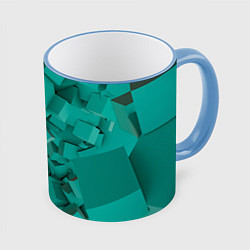Кружка 3D Абстрактные сине-зелёные кубы, цвет: 3D-небесно-голубой кант