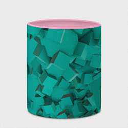 Кружка 3D Абстрактные сине-зелёные кубы, цвет: 3D-белый + розовый — фото 2
