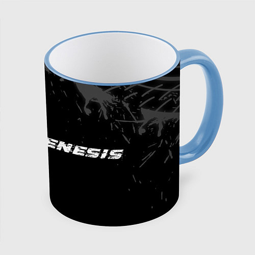 Кружка цветная Genesis speed на темном фоне со следами шин: надпи / 3D-Небесно-голубой кант – фото 1