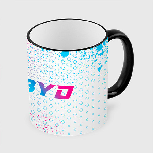 Кружка цветная BYD neon gradient style: надпись и символ / 3D-Черный кант – фото 1