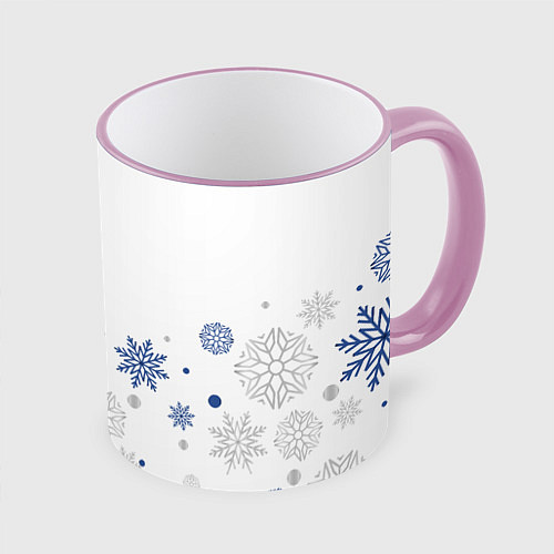 Кружка цветная Новогодние Снежинки - Белый / 3D-Розовый кант – фото 1