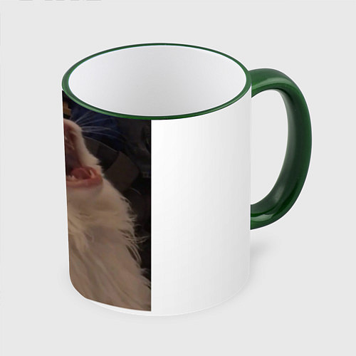 Кружка цветная Почему этот кот кричит? / 3D-Зеленый кант – фото 1