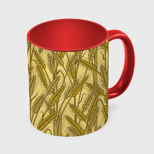 Кружка цветная Винтажные колоски пшеницы / 3D-Белый + красный – фото 1