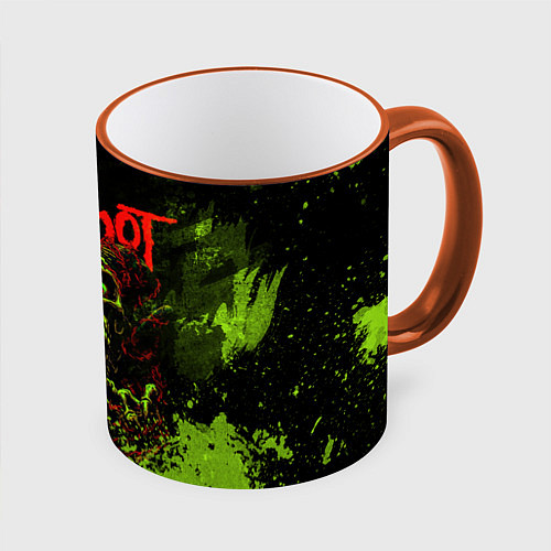 Кружка цветная Slipknot green череп / 3D-Оранжевый кант – фото 1