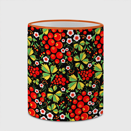 Кружка цветная Русские узоры - цветы и ягоды / 3D-Оранжевый кант – фото 2