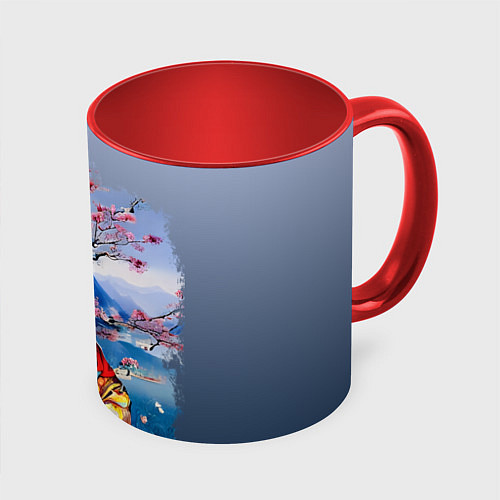 Кружка цветная Кролик в китайском халате / 3D-Белый + красный – фото 1