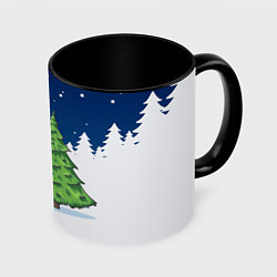 Кружка 3D Злой кролик и ёлка - 2023, цвет: 3D-белый + черный