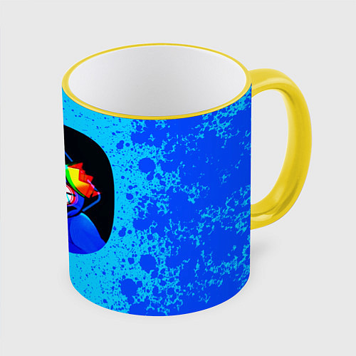 Кружка цветная Радужные друзья: Синий глитч / 3D-Желтый кант – фото 1