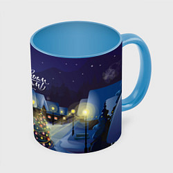 Кружка 3D Новый год в деревне, цвет: 3D-белый + небесно-голубой