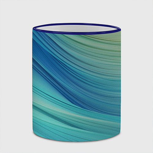 Кружка цветная Абстрактные синезелёные волны / 3D-Синий кант – фото 2