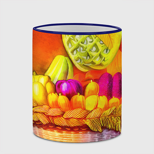 Кружка цветная Спелые фрукты и овощи в плетеной корзине / 3D-Синий кант – фото 2