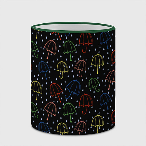 Кружка цветная Цветные зонтики на чёрном фоне / 3D-Зеленый кант – фото 2