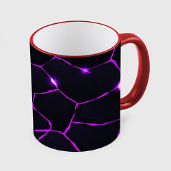Кружка 3D Фиолетовые неоновые трещины, цвет: 3D-красный кант