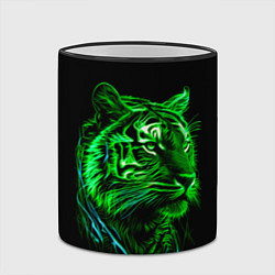 Кружка 3D Нейросеть: неоновый зелёный тигр, цвет: 3D-черный кант — фото 2