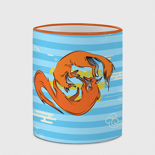 Кружка цветная Лисички и море / 3D-Оранжевый кант – фото 2
