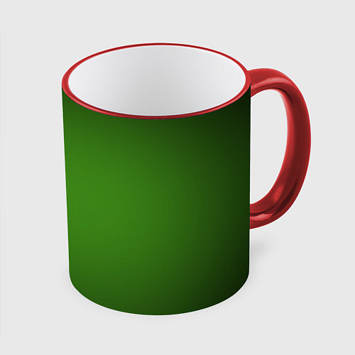 Кружка цветная Зеленый с затемняющей виньеткой / 3D-Красный кант – фото 1
