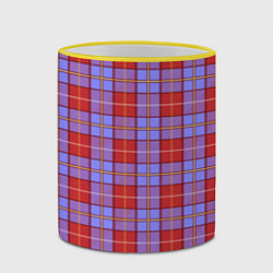 Кружка 3D Ткань Шотландка красно-синяя, цвет: 3D-желтый кант — фото 2