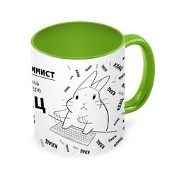 Кружка 3D Кролик программист - клацает на клавиатуре, цвет: 3D-белый + светло-зеленый