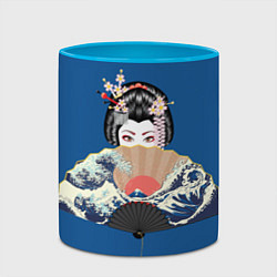 Кружка 3D Японская гейша с большим веером, цвет: 3D-белый + небесно-голубой — фото 2