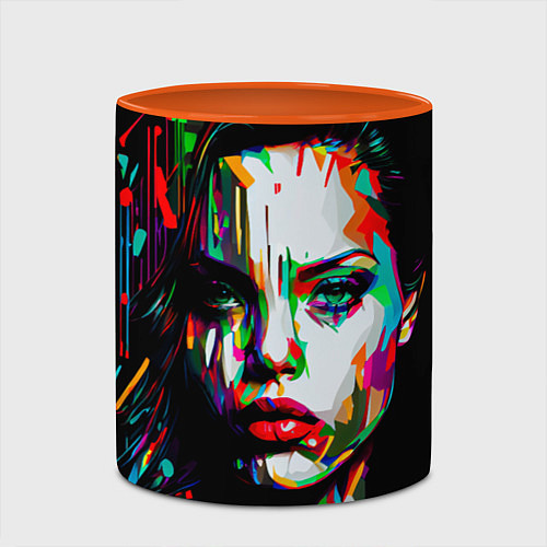 Кружка цветная Анджелина Джоли - поп-арт / 3D-Белый + оранжевый – фото 2