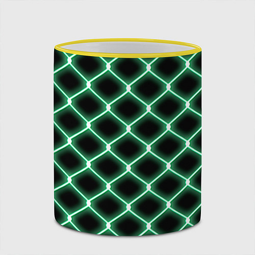 Кружка цветная Зелёная неоновая сетка / 3D-Желтый кант – фото 2