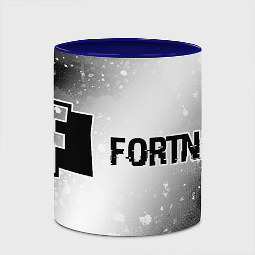 Кружка цветная Fortnite glitch на светлом фоне: надпись и символ / 3D-Белый + синий – фото 2