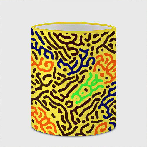 Кружка цветная Абстрактные кислотные полосы / 3D-Желтый кант – фото 2