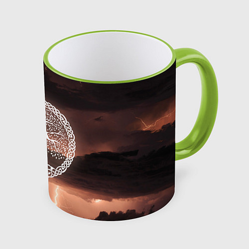 Кружка цветная Yggdrasil white rune / 3D-Светло-зеленый кант – фото 1