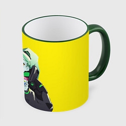 Кружка 3D Ребекка пьет коктель - Cyberpunk, цвет: 3D-зеленый кант