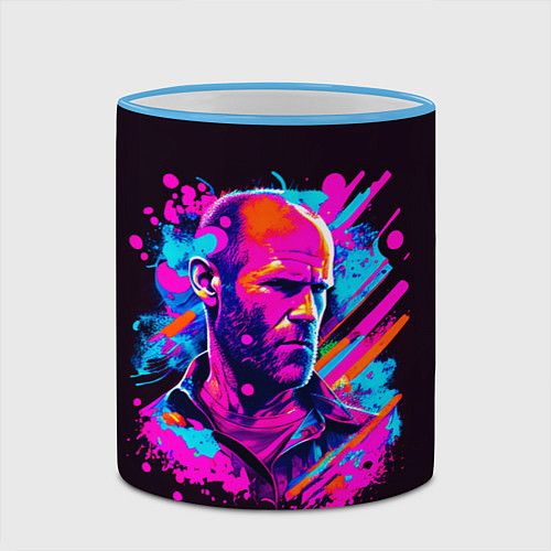 Кружка цветная Jason Statham - pop art / 3D-Небесно-голубой кант – фото 2