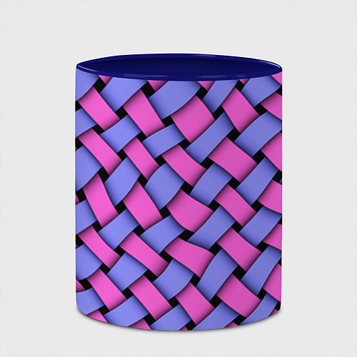 Кружка цветная Фиолетово-сиреневая плетёнка - оптическая иллюзия / 3D-Белый + синий – фото 2