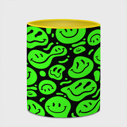 Кружка 3D Психоделические смайлы - салатовый неон, цвет: 3D-белый + желтый — фото 2