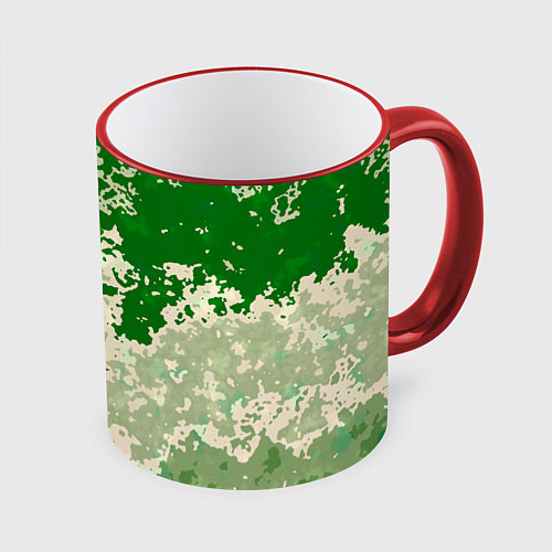 Кружка цветная Абстракция в зелёных тонах / 3D-Красный кант – фото 1