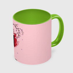 Кружка цветная Цветущая сакура с иероглифом cолнце