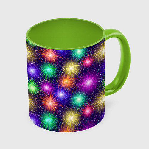 Кружка цветная Праздничный салют - фейерверк / 3D-Белый + светло-зеленый – фото 1