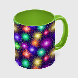 Кружка 3D Праздничный салют - фейерверк, цвет: 3D-белый + светло-зеленый