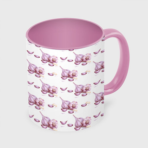 Кружка цветная Чеснок с зубчиками - паттерн / 3D-Белый + розовый – фото 1