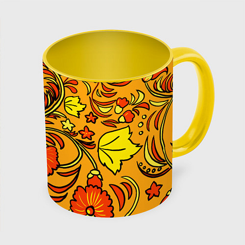 Кружка цветная Хохлома золотой фон / 3D-Белый + желтый – фото 1