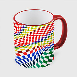 Кружка 3D Разноцветная оптическая иллюзия, цвет: 3D-красный кант