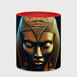Кружка 3D Нейросеть - золотая статуя египетской царицы, цвет: 3D-белый + красный — фото 2