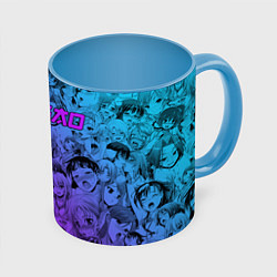 Кружка 3D Ахегао девушки градиент, цвет: 3D-белый + небесно-голубой