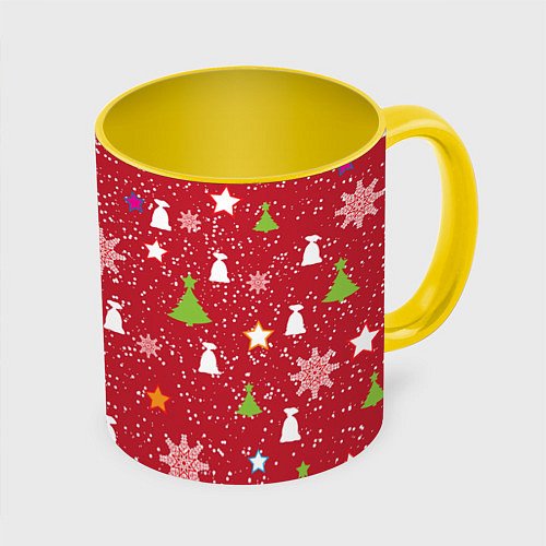 Кружка цветная Red new year / 3D-Белый + желтый – фото 1