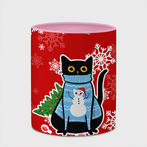 Кружка цветная Котик в свитере с ёлочкой / 3D-Белый + розовый – фото 2