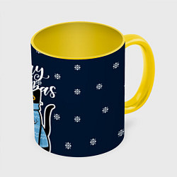 Кружка 3D Котик: merry christmas, цвет: 3D-белый + желтый