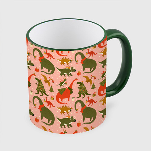 Кружка цветная Dinosaurs with gifts / 3D-Зеленый кант – фото 1